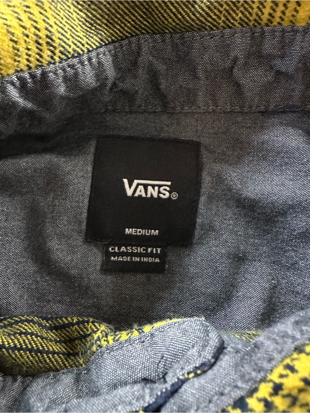 Vans Men’s Yellow & Navy Plaid Flannel Shirt - Picture 5 of 6